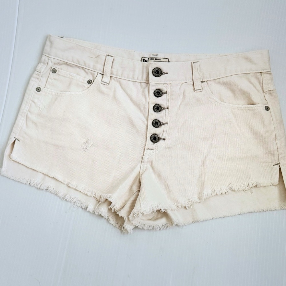 Free People Cream Denim Jean Shorts